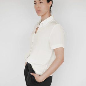 Quince Washable Short Sleeve Silk Blouse in Ivory